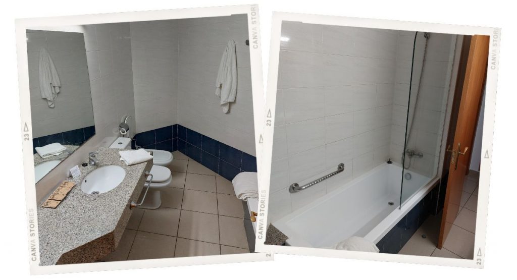 Costa Encantada Hotel, Lloret de Mar review - photo of our bathroom, which contained a toilet, bidet, large wash basin, hair dryer and shower over bath